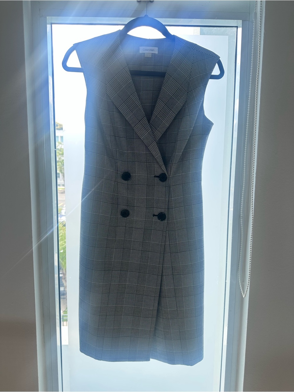 Calvin Klein Grey Glen Plaid Double-Breasted Sleeveless Dress